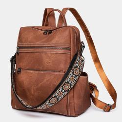Vintage Casual Backpack Bags Set Leather Handbags for Women Big Handbags Ladies Large Capacity Travel Shoulder Bags With Strap