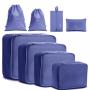 Classical Storage Bag Waterproof Smooth Polyester Drawstring Pouch Luggage Organizers Packing Cubes Set 8 Pcs For Travel