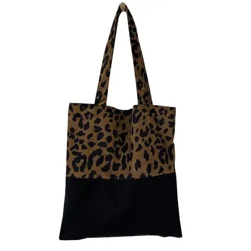 Custom Logo New Leopard Pattern Canvas Bag for Women's Shoulder Large Capacity Tote Bag Student Handbag