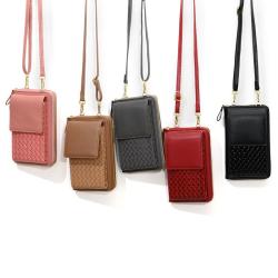 Multifunctional PU woven pattern Crossbody Phone Bag for Women Purse Wallet zipper Shoulder Bag with Credit Card Slots carteras para mujer