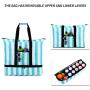 Blue Stripes Beach Tote Bag with Detachable Cooler Compartment Insulated Picnic Cooler Bag Pool Bag for Women