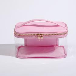 Keymay Custom Clear handle Makeup Bag Organizers Pouch Large Waterproof Portable Travel Clear Toiletry Transparent Cosmetic Bag