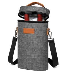 Gelory Custom Logo Insulated Leakproof 2 Bottle Wine Cooler Bag Padded Portable Wine Tote Bag for Travel, Picnic