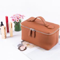 OEM Bolsa De Maquillaje Small Custom Quality Genuine Leather Beauty Case Make Up Travel Cosmetic Boxes Zipper Wash Toiletry Bags