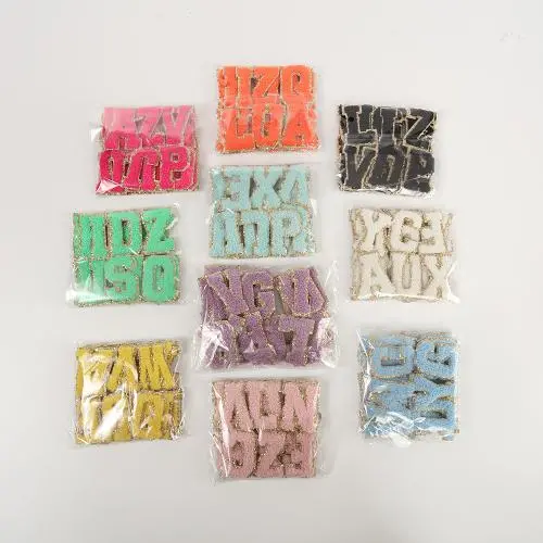 Stick On Handbags Directly Wholesale 26 Alphabets A-Z Gold Sequin Custom Embroidery Pearl Woven Chenille Varsity Letter Patches