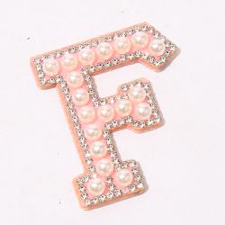 Stock Pink Self Adhesive A-Z Rhinestone English Letter Alphabet Sew Iron On Badge 3D Handmade Bags Applique Pearl Patch