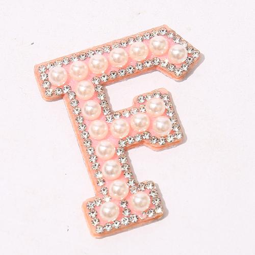 Stock Pink Self Adhesive A-Z Rhinestone English Letter Alphabet Sew Iron On Badge 3D Handmade Bags Applique Pearl Patch