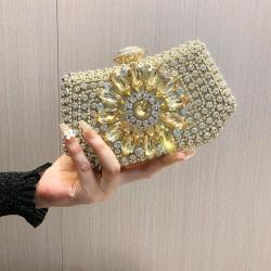 Yellow Evening Bag Ladies Handbag Crystal Sunflower Golden Banquet Clutch Dress Women's Bag sac tendance 2024