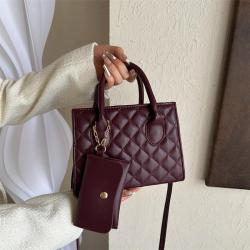 2024 New Small Square Diamond Lattice Bag Pu Solid Zipper Fashion Single Shoulder Messenger Bag With Purse Ladies Handbag