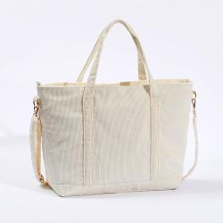 Best Seller Durable Travel Weekender Oversize Ladies Beige Pink Corduroy Shoulder Tote Bag With Pocket Inside