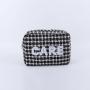 Keymay RTS Stock Multi-color Embroidery Personalized Pearl Letter Patches Women's Makeup Bag Tweed Cosmetic Pouch Tweed Bag