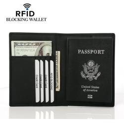 Men's Genuine Leather Passport Wallets Anti-Theft RFID Short Wallet Black Credit Card Holder Money Clip Wholesale Wallet for Man