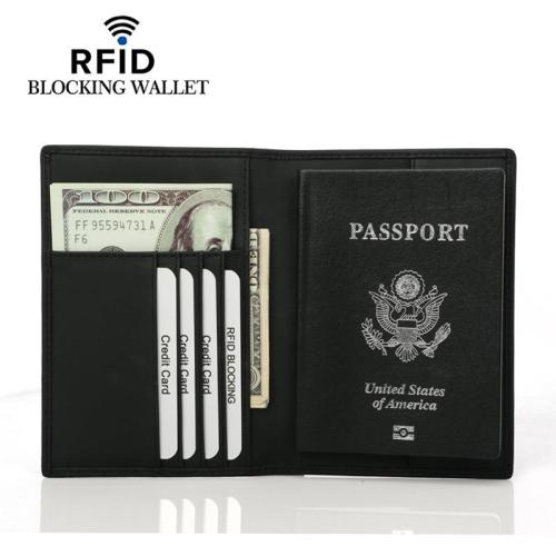 Men's Genuine Leather Passport Wallets Anti-Theft RFID Short Wallet Black Credit Card Holder Money Clip Wholesale Wallet for Man