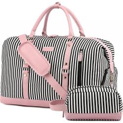 LOVEVOOK 2022 wholesale lightweight 2pc ladies stripe tote bags foldable gym overnight carry on duffel bags women travel bags