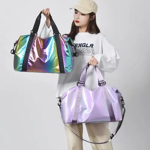 Fashion Shiny Laser Holographic Large Capacity Travel Overnight Bag Storage Dry Wet Separation Fitness Gym Bag