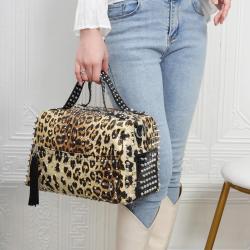 top selling ladies handbag women bag leopard print material hand bag for women high-capacity diamond rivet ladies bag supplier