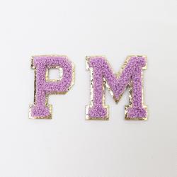 Keymay New Arrival High Quality 5.5cm DIY Glitter Stickers A-Z Embroidery Patches Chenille Letter Patches with Adhesive for Bag