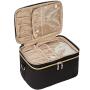 Double Layer Travel Makeup Bag with Strap Large Cosmetic Case Organizer Fits Bottles Vertically