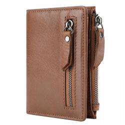 RFID Anti-Theft Man Casual Short Wallet Vintage Slim leather wallet for men credit card holder multi-function wallet with zipper