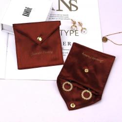 2023 New Design Satin Envelope Jewelry Packaging Bag Necklace Earring Satin Jewelry Pouch With Gold Button