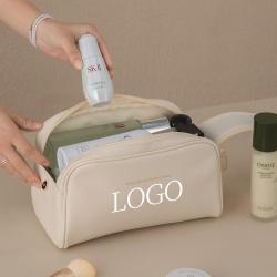 Custom Portable Wide-opening Design Storage Luxury Makeup Pouch PU Leather Toiletry Travel Cosmetic Bags for Women Girls