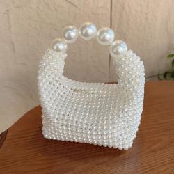 Retro hollow pearl handmade woven beaded handbag carteras para mujer 	 sac a main