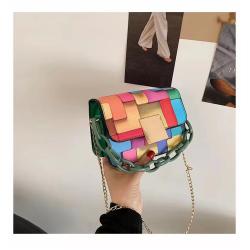 Fashion Women High Quality Contrast Small Handbags Chain  Wholesale PU Lady Shoulder Bag Female Square Handbag