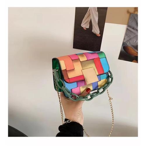 Fashion Women High Quality Contrast Small Handbags Chain  Wholesale PU Lady Shoulder Bag Female Square Handbag