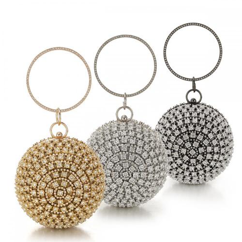 Fashionable rhinestone purse silver crystal round purses chain crossbody bag bridal ladies handbags handmade shiny evening bags pochette femme