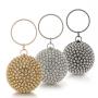 Fashionable rhinestone purse silver crystal round purses chain crossbody bag bridal ladies handbags handmade shiny evening bags pochette femme
