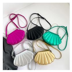 Custom Tote bag shell ocean modeling PU portable decorative zipper single shoulder chain niche design plus logo