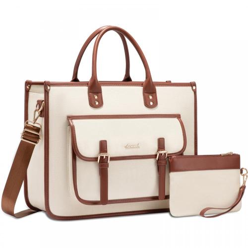 Laptop Bag for Women 15.6 inch Lightweight Canvas Laptop Tote Bag Large Capacity Shoulder Messenger Bag for Office Travel School