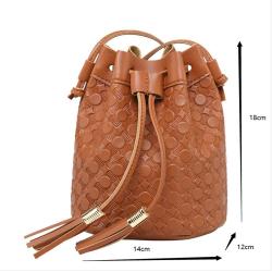 PU Leather Bucket Handbags Fashion Luxury Drawstring Embossed Double Tassels Bucket Shoulder Bags For Women
