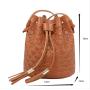 PU Leather Bucket Handbags Fashion Luxury Drawstring Embossed Double Tassels Bucket Shoulder Bags For Women