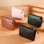 Men's and women's portable coin purse female 2024 new lychee grain zipper coin pouch solid color PU leather card bag wallets