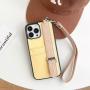 Luxury Cowhide Leather Wallet Mobile Phone Cover Card Holder For Iphone 12 13 14 15 Pro Max Plus Case With Finger Strap
