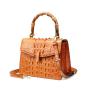 OEM ODM Custom Luxury Women Genuine Crocodile Skin Croco Leather Lady Bamboo Handle Shoulder Strap Designer Flap Bag Handbag