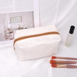 Custom Logo Printed Large Space Canvas Zipper Eye-shadow Cosmetic Brush Storage Bag Cotton Makeup Pouch