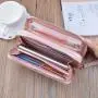New women's long double zippered double-layer fashionable contrasting color large capacity zero wallet