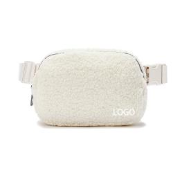 Custom Logo White Outdoor Fitness unisex Versatile Plush Crossbody Bag Lambswool Fleece Sling Waist Belt Bag