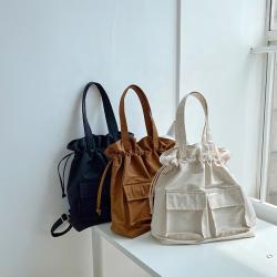 New Students Casual Pleated Solid Color Shoulder Bag Fashion Versatile Backpack Large Capacity Nylon Bag With Many Pockets