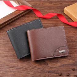 Men's short wallet, plain casual men's bag, fashionable two-fold coin purse, large capacity and multi-card slot men's money clip