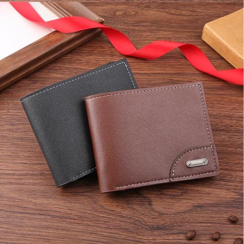 Men's short wallet, plain casual men's bag, fashionable two-fold coin purse, large capacity and multi-card slot men's money clip