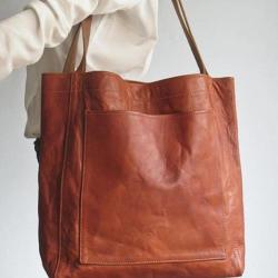 Women's PU Soft Leather Hand Bags Oil Wax Leather Large Capacity Single Shoulder Bags Minimalist Luxury Tote Bag Pocket Ladies