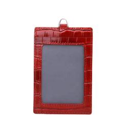 OEM ODM Custom LOGO Real Embossed Cowhide Leather Employee Name Badge ID Card Holder With Lanyard