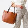 Luxury Handbag Brown Vintage Full Grain Leather Women's Tote Bag With Custom Printed Logo