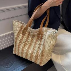 ZWY341 Wholesale Striped Woven Ladies Shoulder Bag Leather Shoulder Strap Straw Bag Daily Vacation Shopping Work Beach Bag