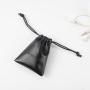 Hot Sale Emboss Logo Phone Charger Leather Waterproof Drawstring Storage Bag Mini Black Leather Gift Pouch