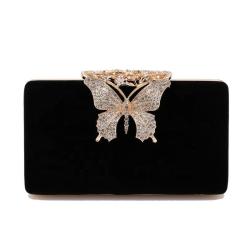 New product box clutch evening bag diamond butterfly banquet evening dress handbag elegant velvet black evening party bags