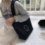 Women's simple monogram embroidery shopping canvas bag fashion trend single shoulder bag large capacity color patchwork handbag